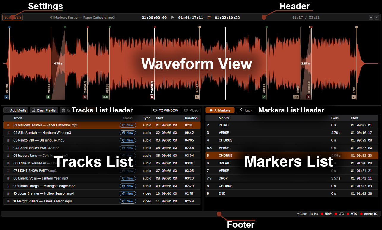 TCPLAYER main GUI screenshot