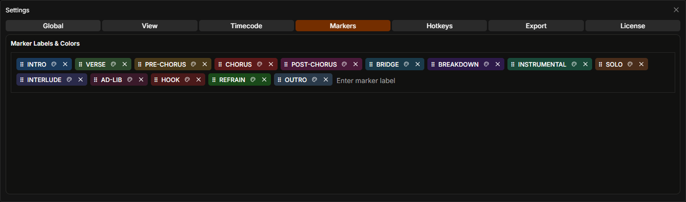 TCPLAYER markers settings screenshot