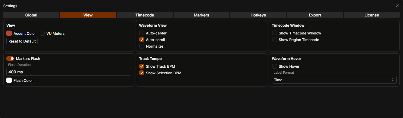 TCPLAYER view settings screenshot